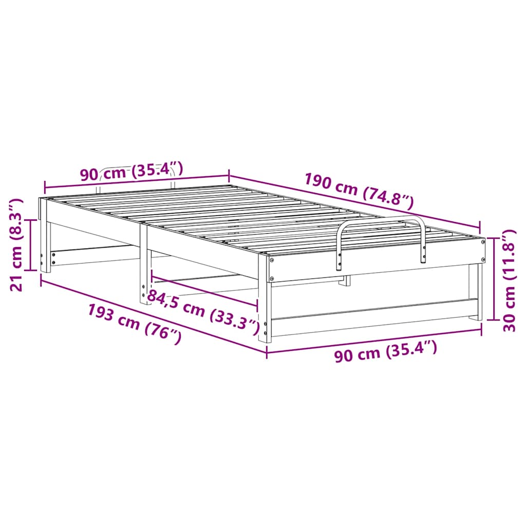 Sengestel Hvid 90 x 190 cm Massiv fyrretræ