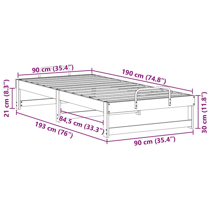 Sengestel Hvid 90 x 190 cm Massiv fyrretræ