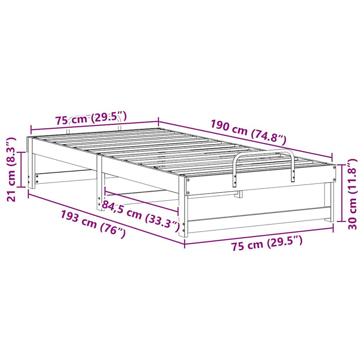 Sengestel Hvid 75 x 190 cm Massiv fyrretræ