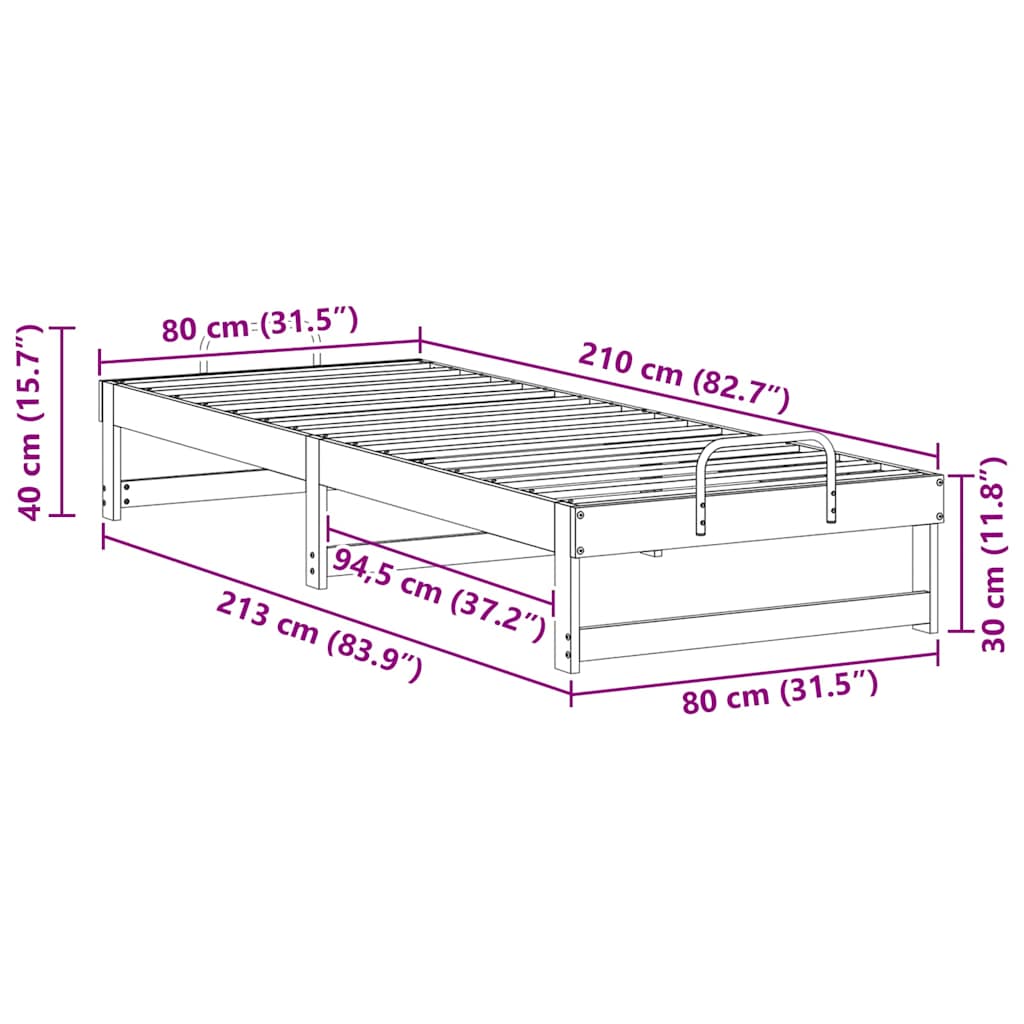 Sengestel Hvid 80 x 210 cm Massiv fyrretræ