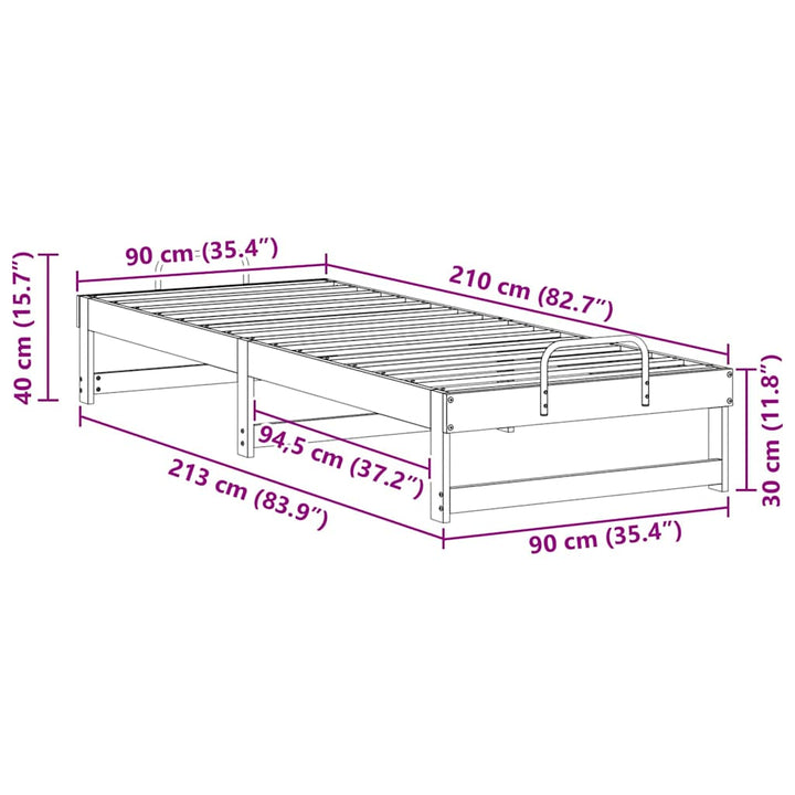 Sengestel Hvid 90 x 210 cm Massiv fyrretræ