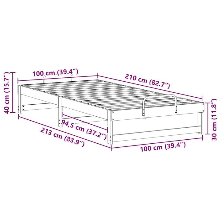 Sengestel Brun 100 x 210 cm Massiv fyrretræ