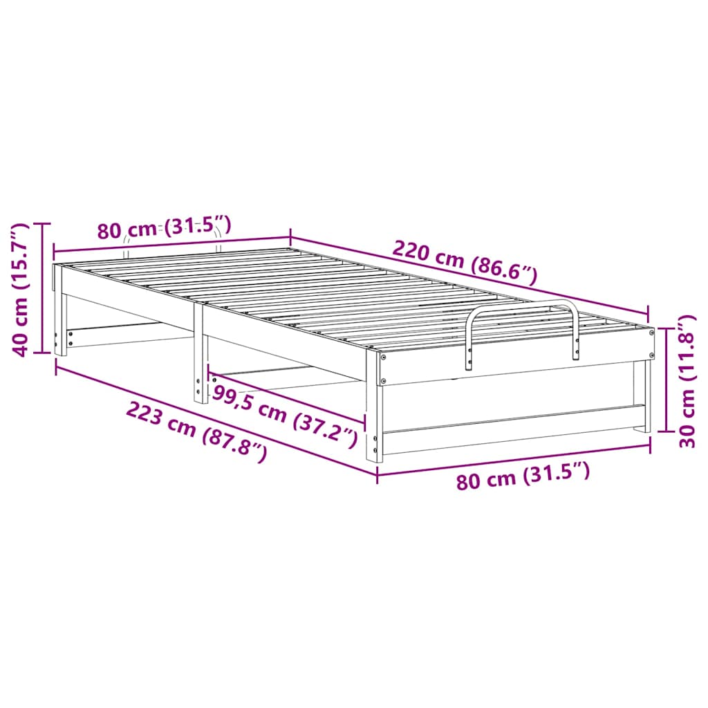 Sengestel Hvid 80 x 220 cm Massiv fyrretræ