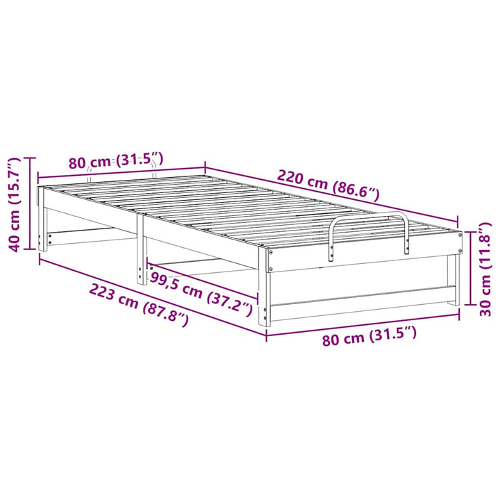 Sengestel Hvid 80 x 220 cm Massiv fyrretræ