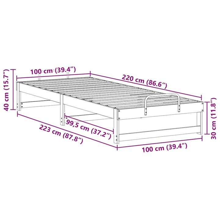 Sengestel Brun 100 x 220 cm Massiv fyrretræ