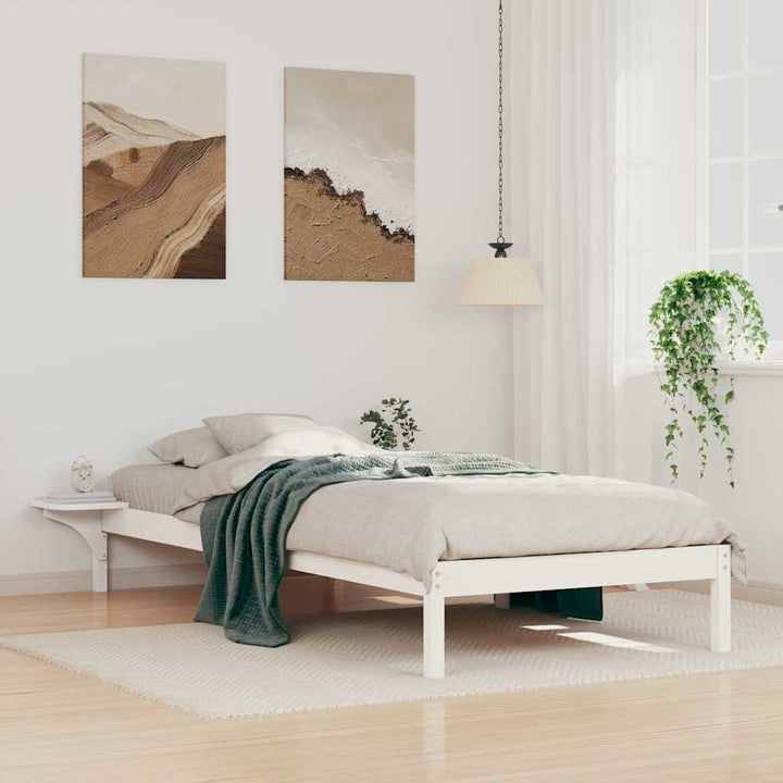 Sengestel med sideborde Hvid 100 x 210 cm Massiv fyrretræ
