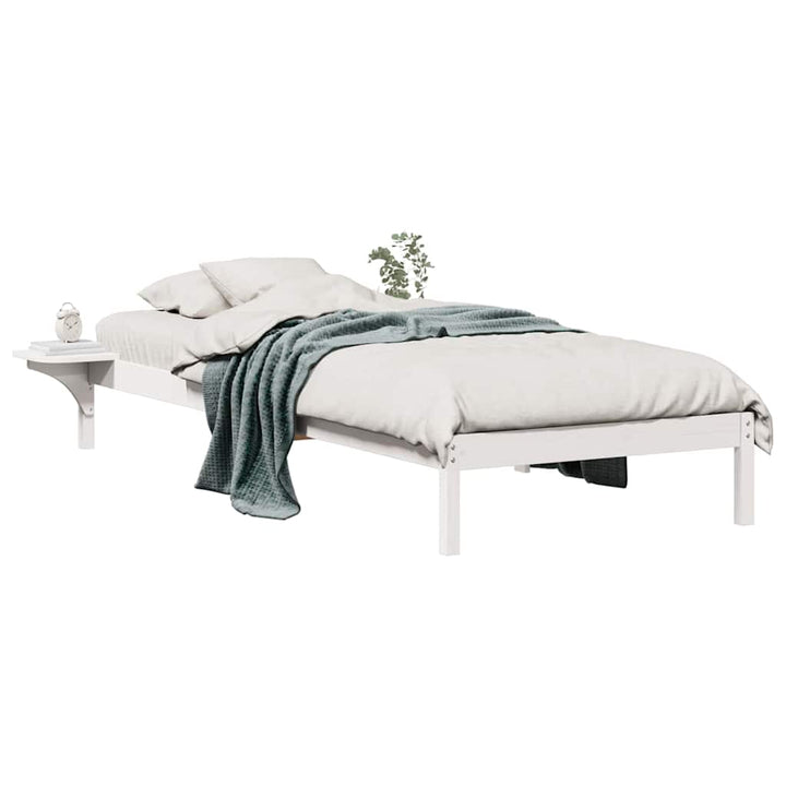 Sengestel med sideborde Hvid 100 x 210 cm Massiv fyrretræ