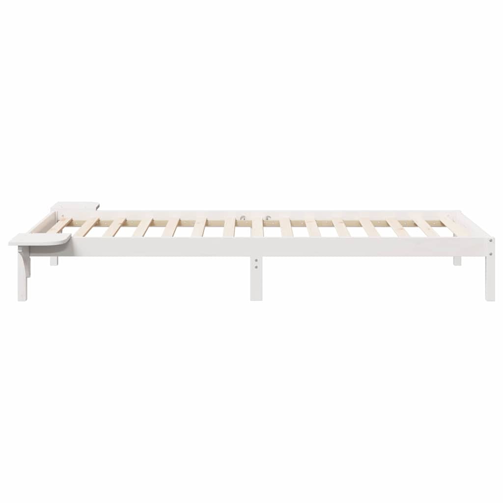 Sengestel med sideborde Hvid 100 x 210 cm Massiv fyrretræ