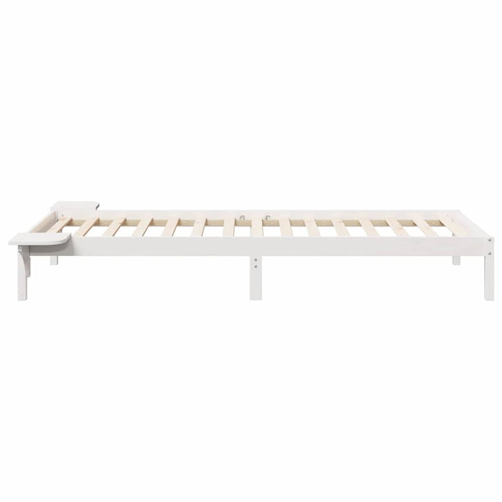 Sengestel med sideborde Hvid 100 x 210 cm Massiv fyrretræ