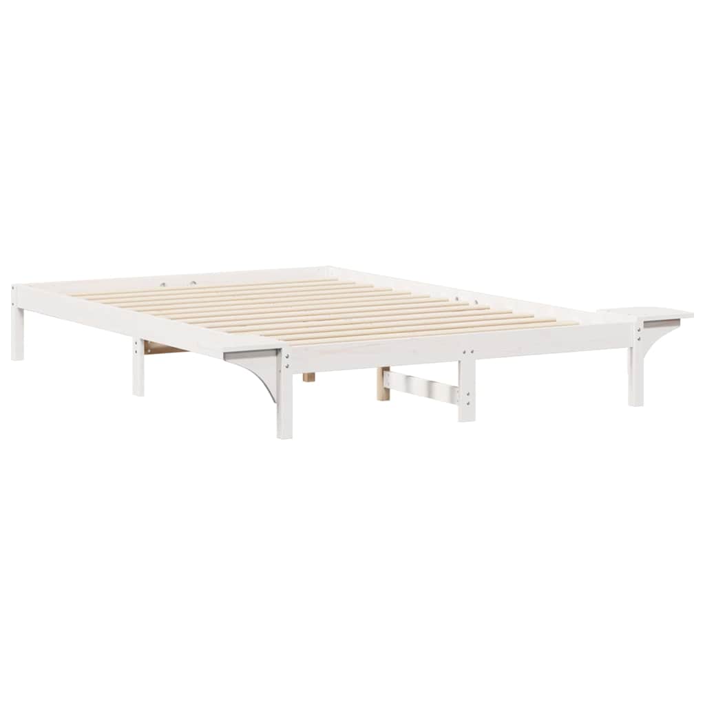 Sengestel med sideborde Hvid 140 x 210 cm Massiv fyrretræ