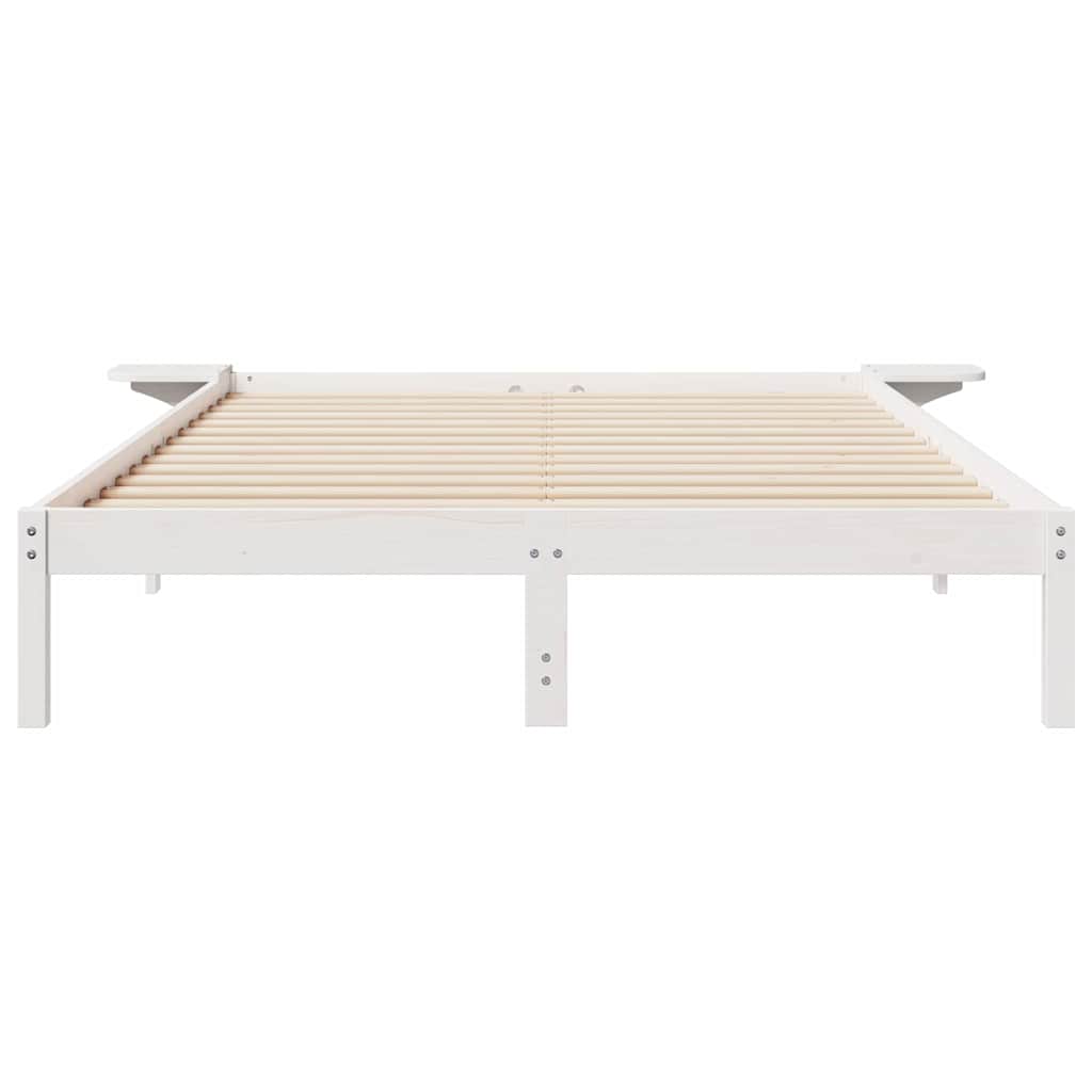 Sengestel med sideborde Hvid 140 x 210 cm Massiv fyrretræ
