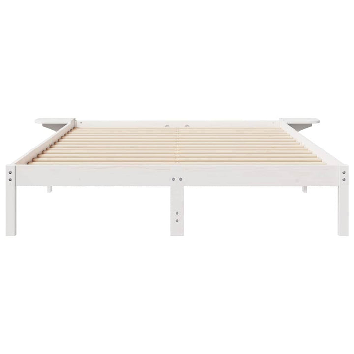 Sengestel med sideborde Hvid 140 x 210 cm Massiv fyrretræ
