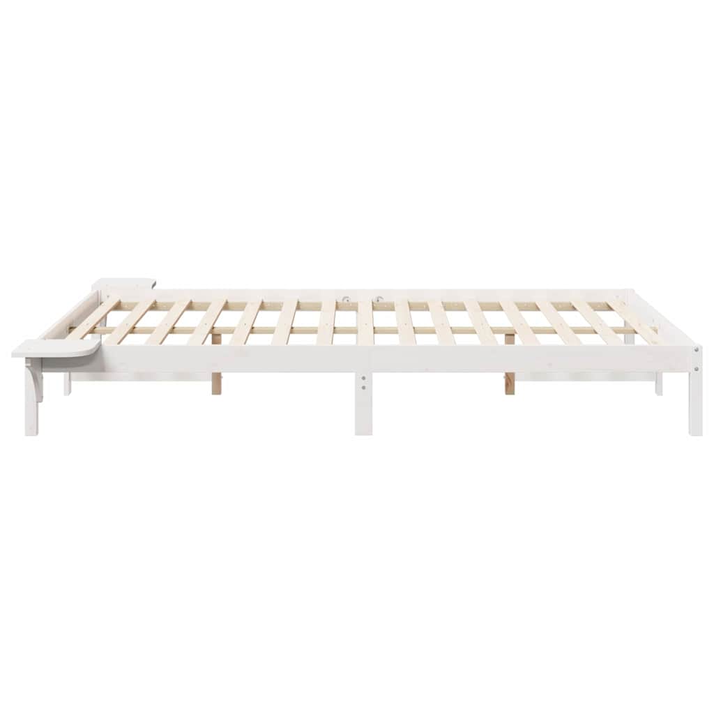 Sengestel med sideborde Hvid 140 x 210 cm Massiv fyrretræ