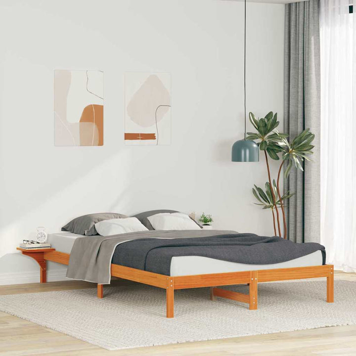 Sengestel med sideborde Voks brun 140 x 210 cm Massiv fyrretræ