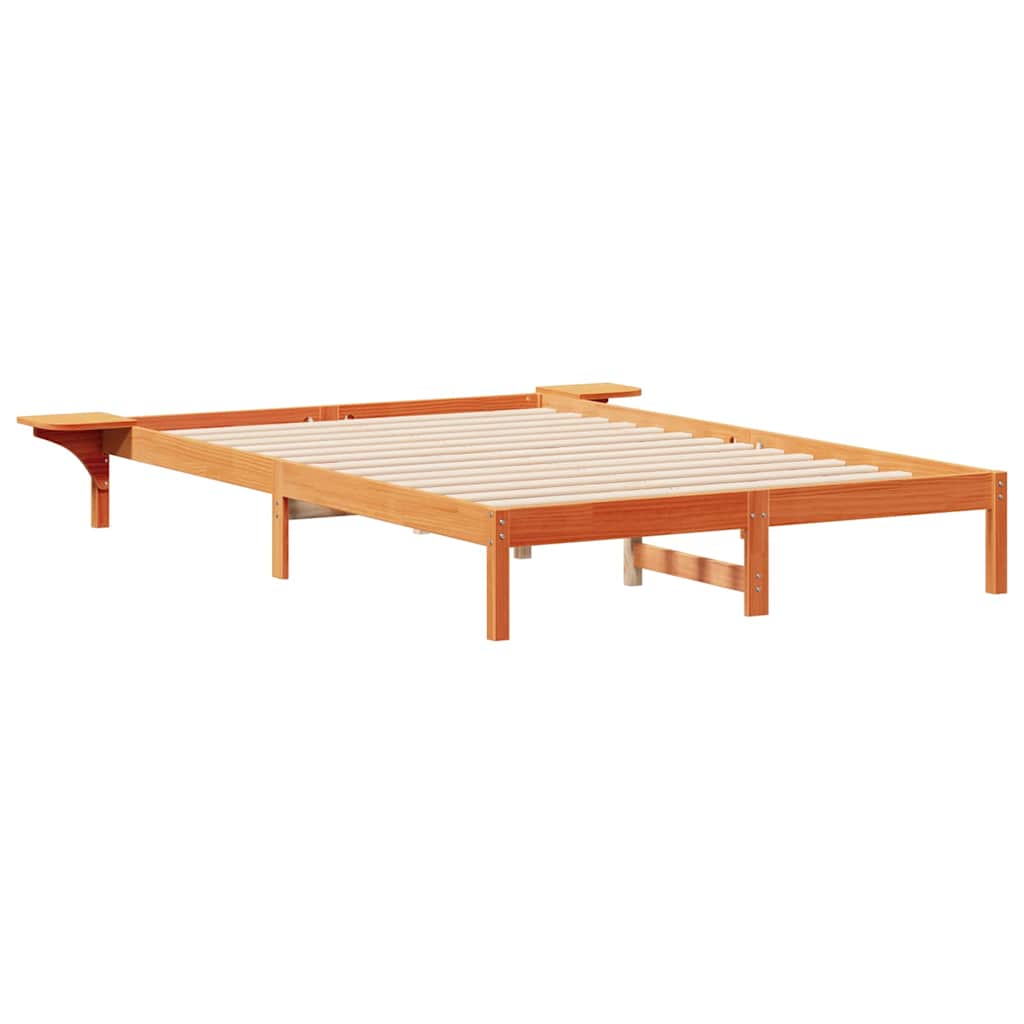 Sengestel med sideborde Voks brun 140 x 210 cm Massiv fyrretræ