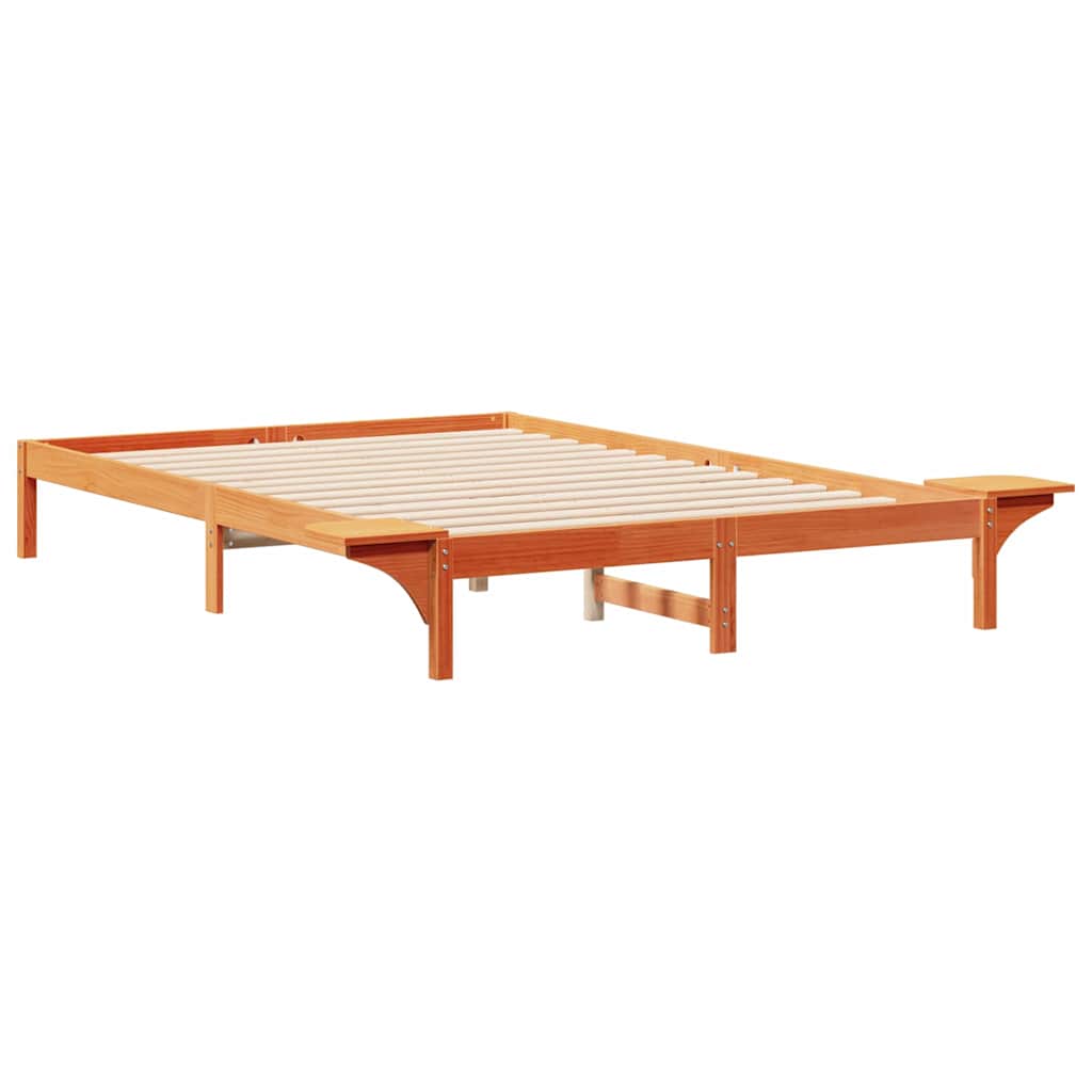 Sengestel med sideborde Voks brun 140 x 210 cm Massiv fyrretræ