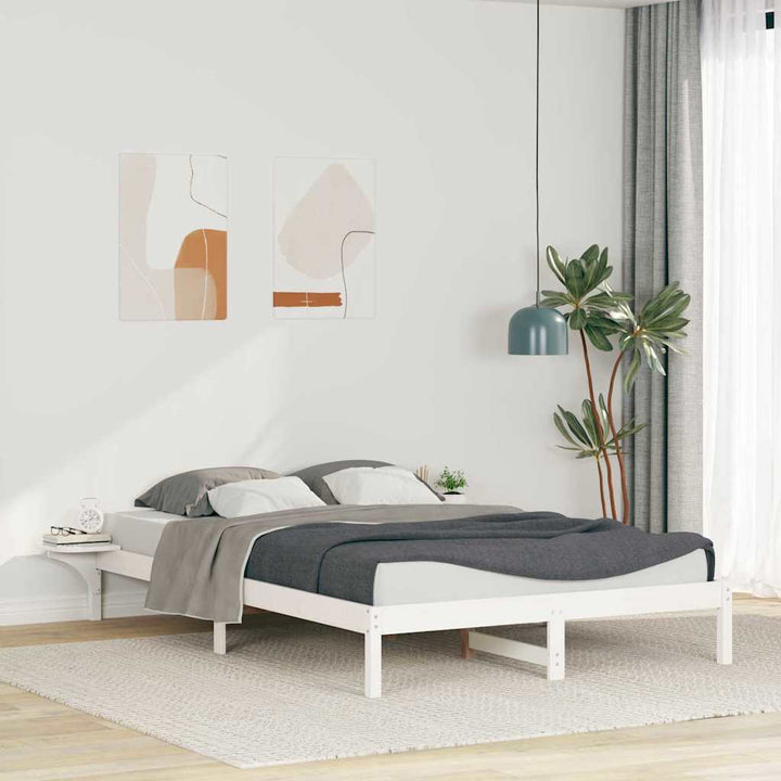 Sengestel med sideborde Hvid 160 x 210 cm Massiv fyrretræ