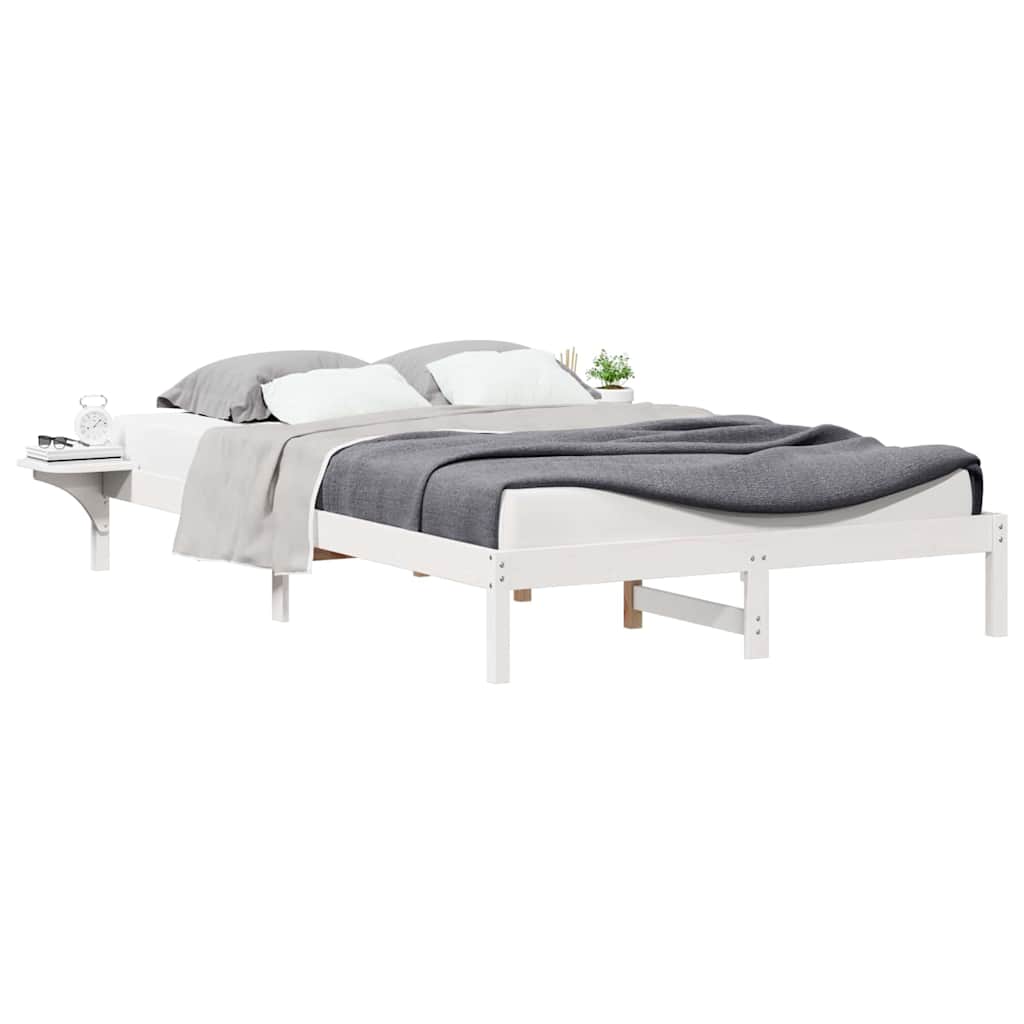 Sengestel med sideborde Hvid 160 x 210 cm Massiv fyrretræ