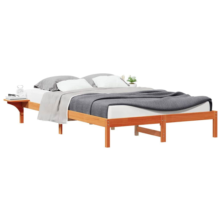 Sengestel med sideborde Voks brun 160 x 210 cm Massiv fyrretræ