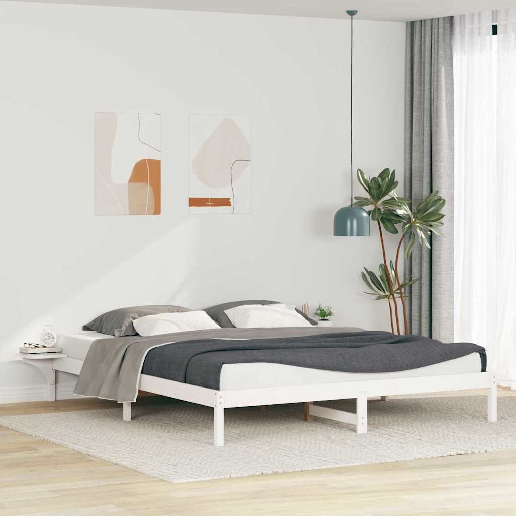 Sengestel med sideborde Hvid 180 x 210 cm Massiv fyrretræ