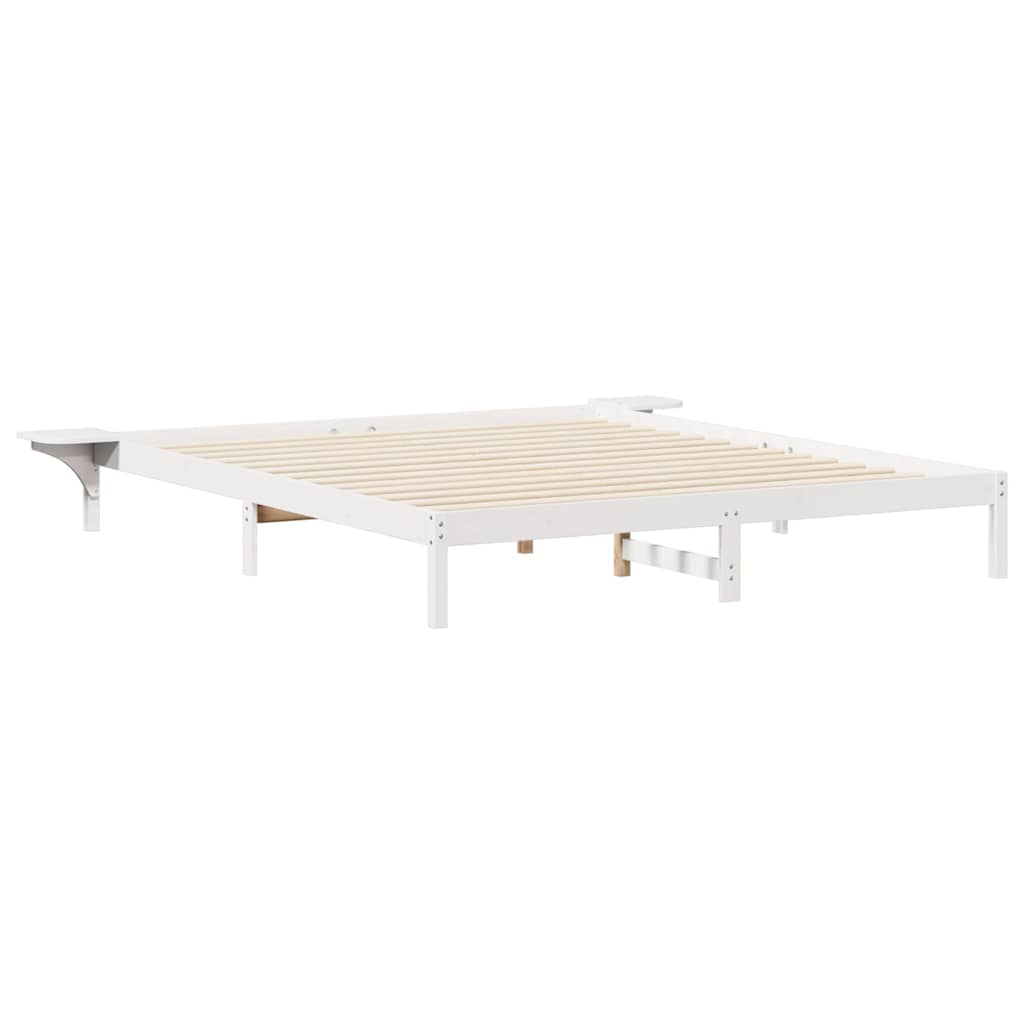 Sengestel med sideborde Hvid 180 x 210 cm Massiv fyrretræ