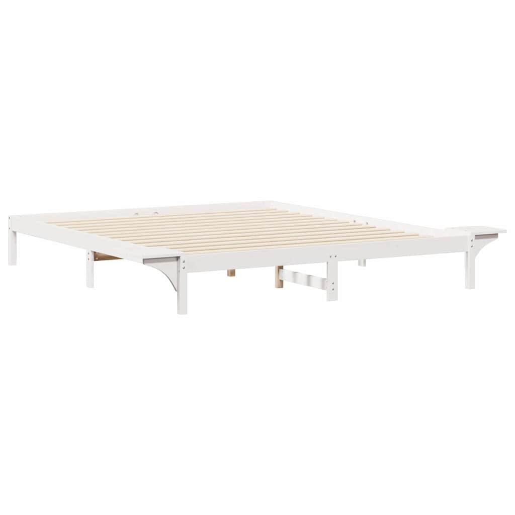Sengestel med sideborde Hvid 180 x 210 cm Massiv fyrretræ
