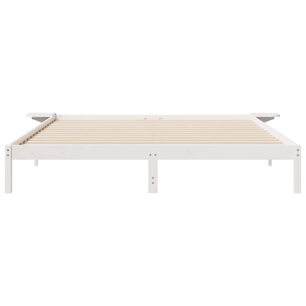 Sengestel med sideborde Hvid 180 x 210 cm Massiv fyrretræ