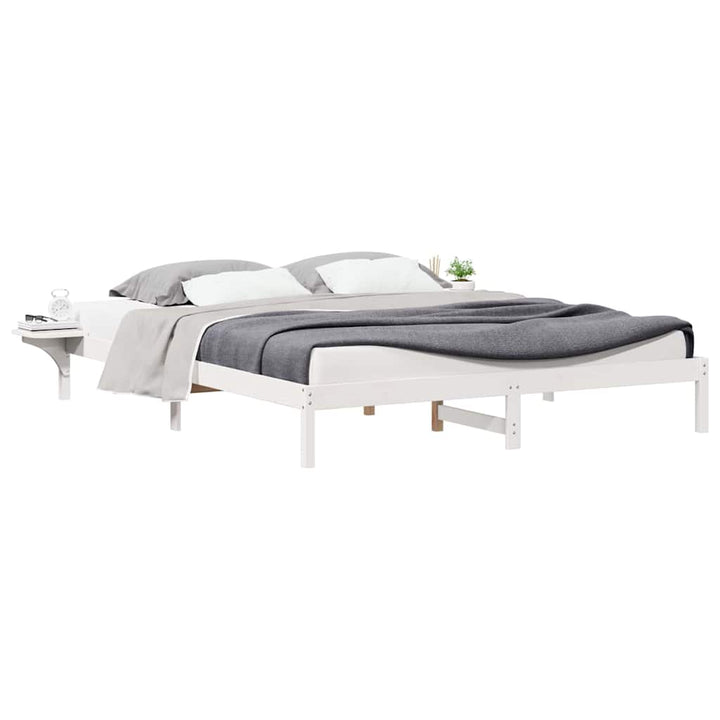 Sengestel med sideborde Hvid 180 x 210 cm Massiv fyrretræ