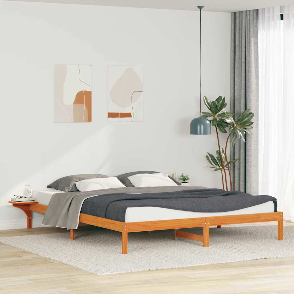 Sengestel med sideborde Voks brun 180 x 210 cm Massiv fyrretræ