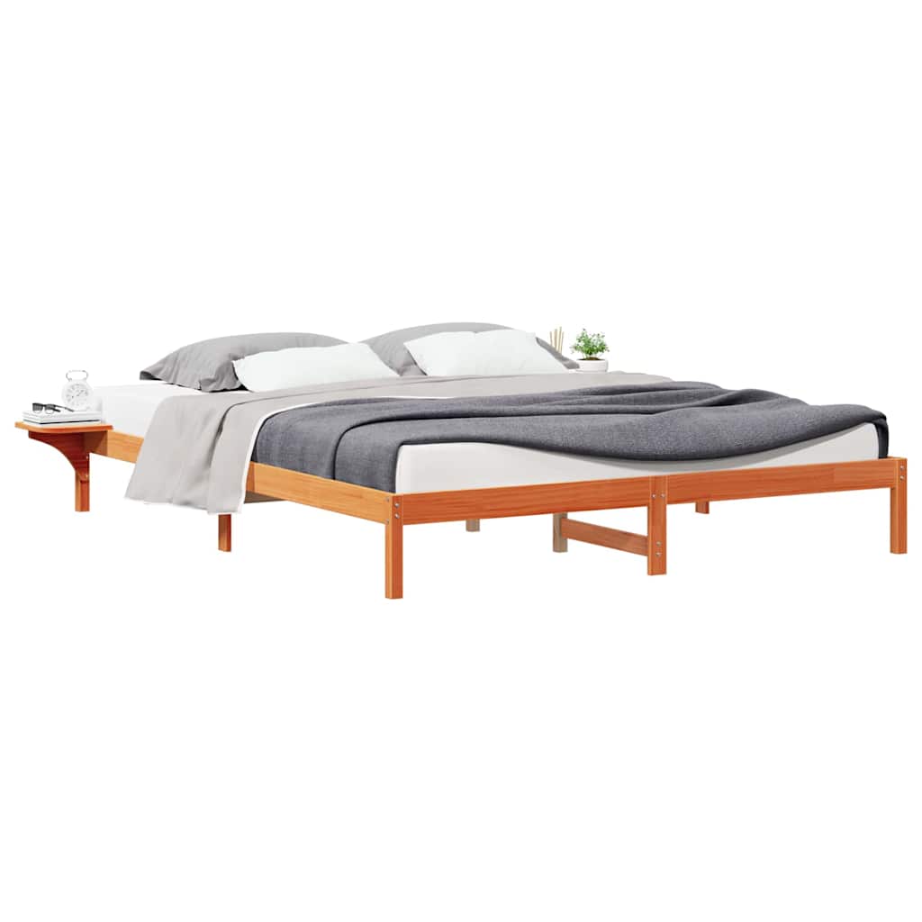 Sengestel med sideborde Voks brun 180 x 210 cm Massiv fyrretræ