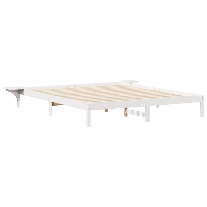 Sengestel med sideborde Hvid 200 x 210 cm Massiv fyrretræ