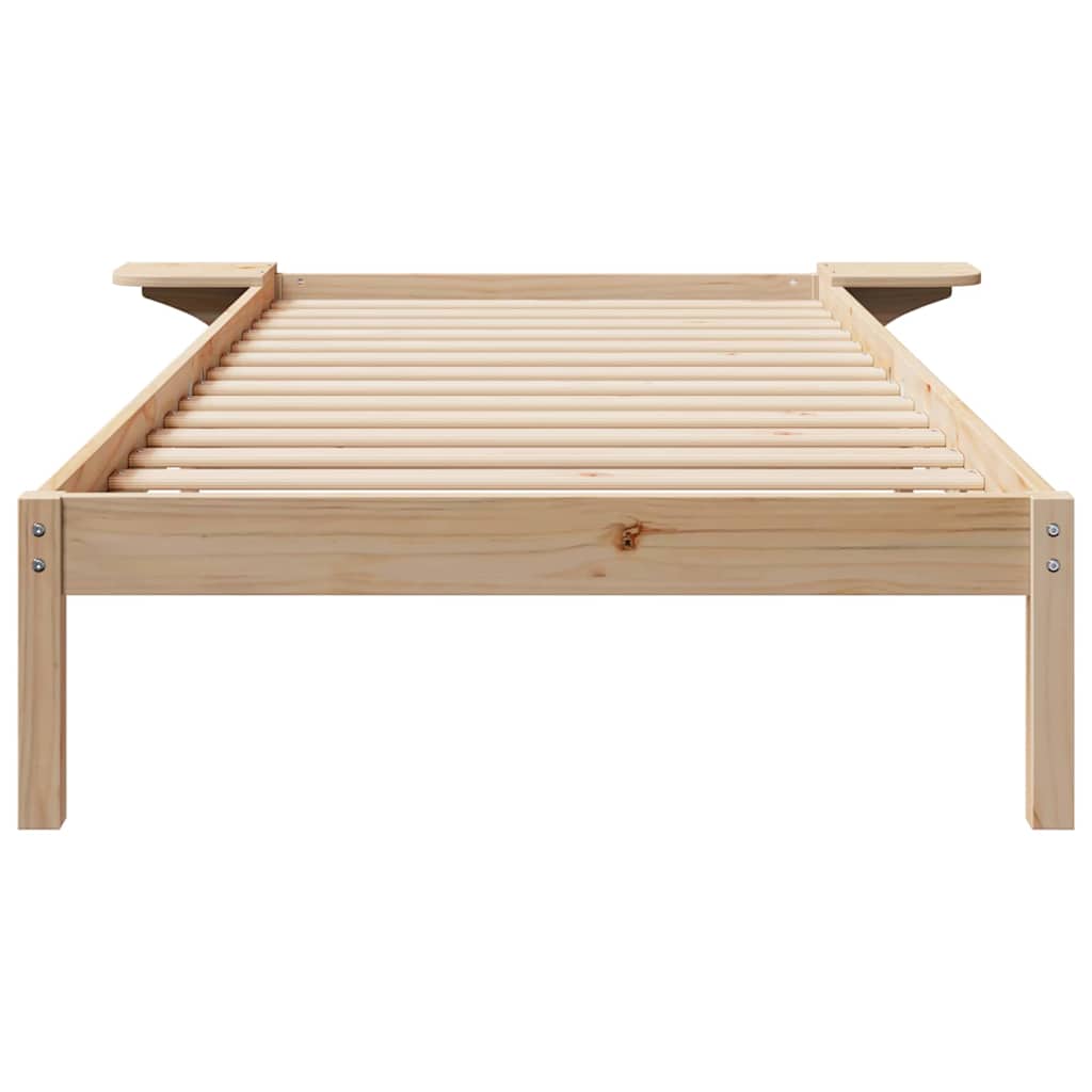 Sengestel med sideborde Naturfarvet 80 x 220 cm Massiv fyrretræ