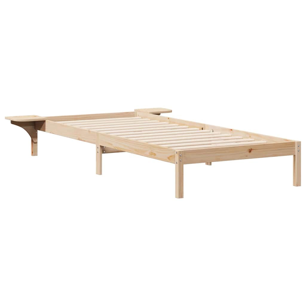 Sengestel med sideborde Naturfarvet 90 x 220 cm Massiv fyrretræ