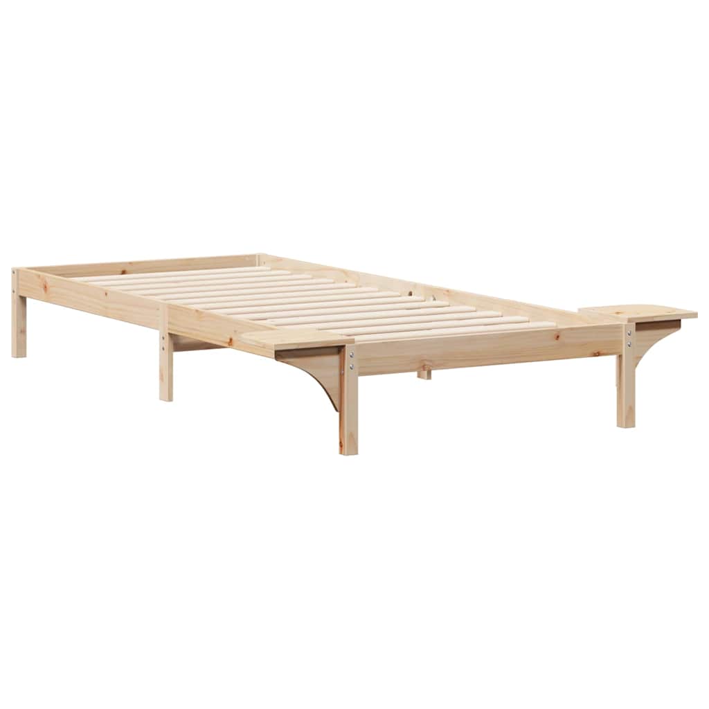 Sengestel med sideborde Naturfarvet 90 x 220 cm Massiv fyrretræ