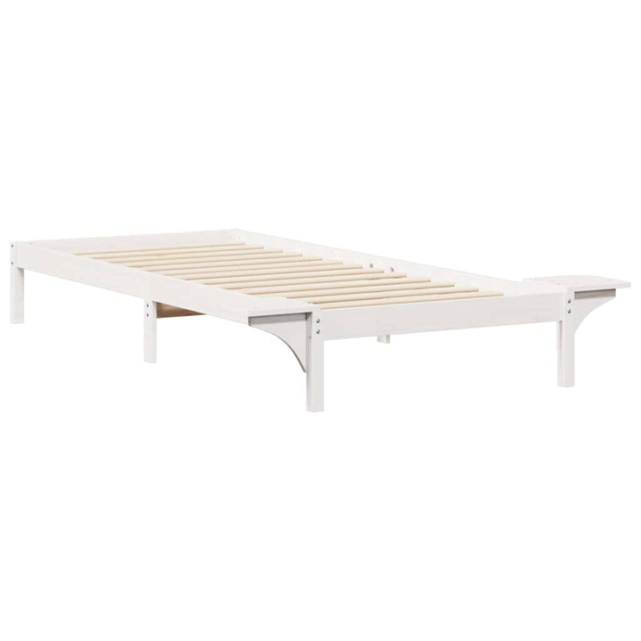 Sengestel med sideborde Hvid 90 x 220 cm Massiv fyrretræ