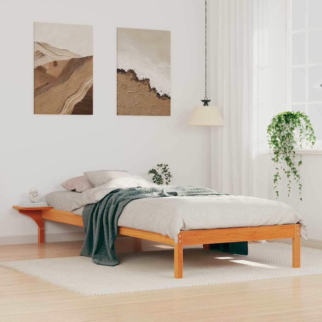 Sengestel med sideborde Voks brun 90 x 220 cm Massiv fyrretræ