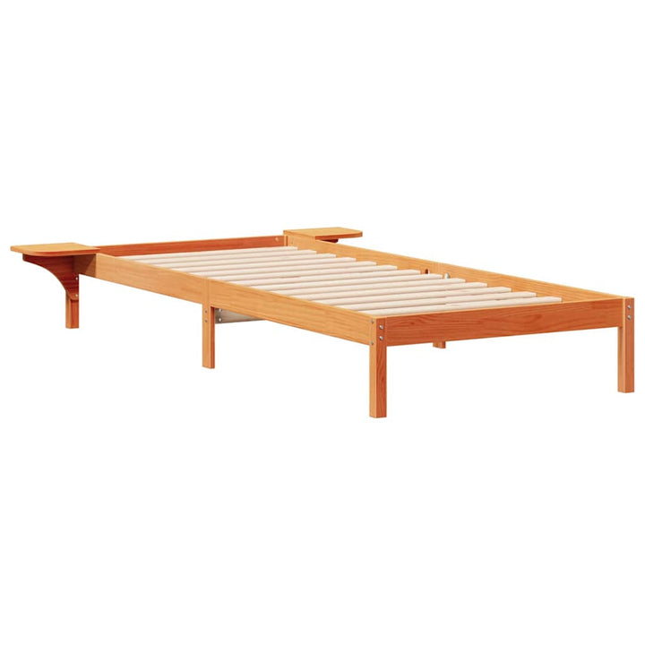 Sengestel med sideborde Voks brun 90 x 220 cm Massiv fyrretræ