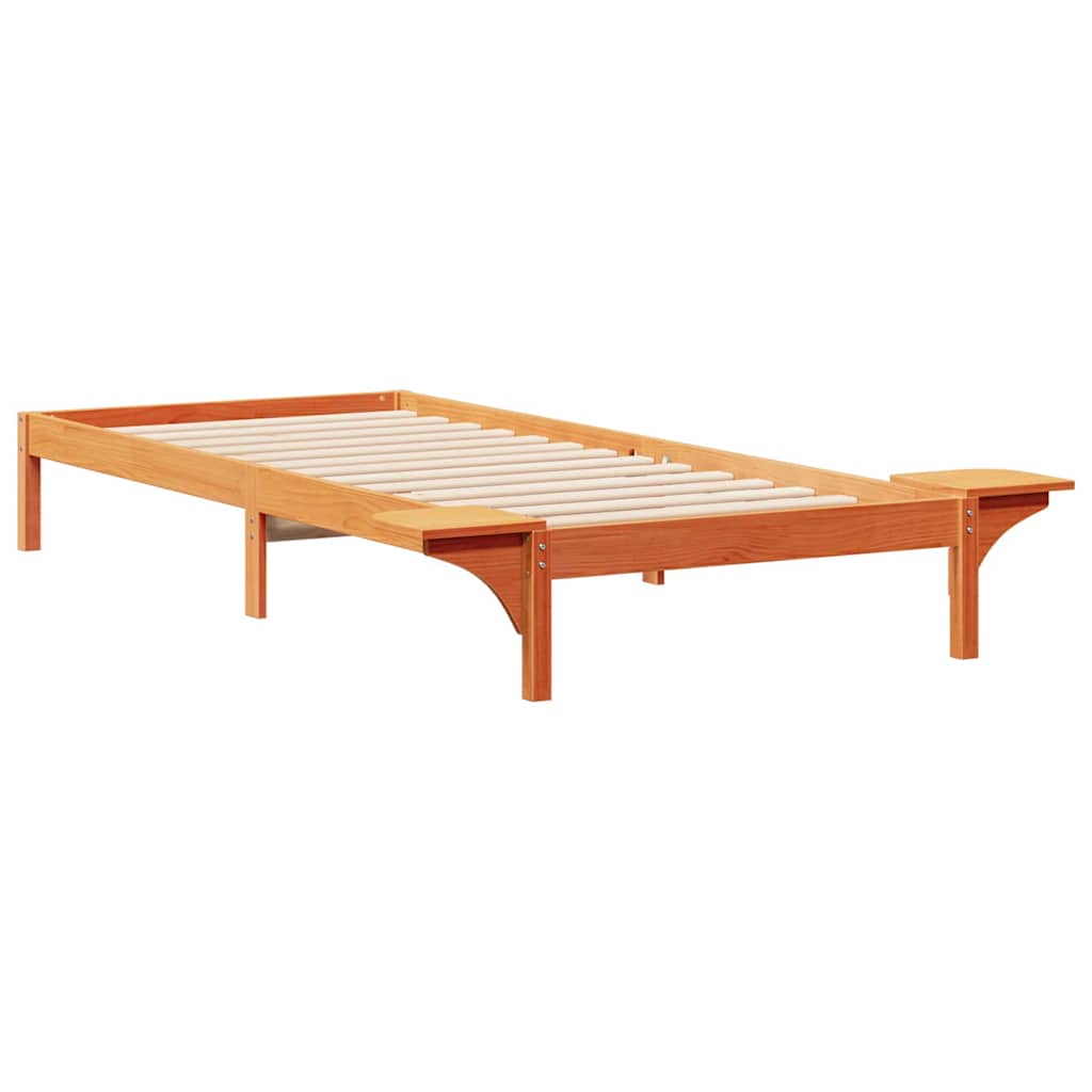 Sengestel med sideborde Voks brun 90 x 220 cm Massiv fyrretræ