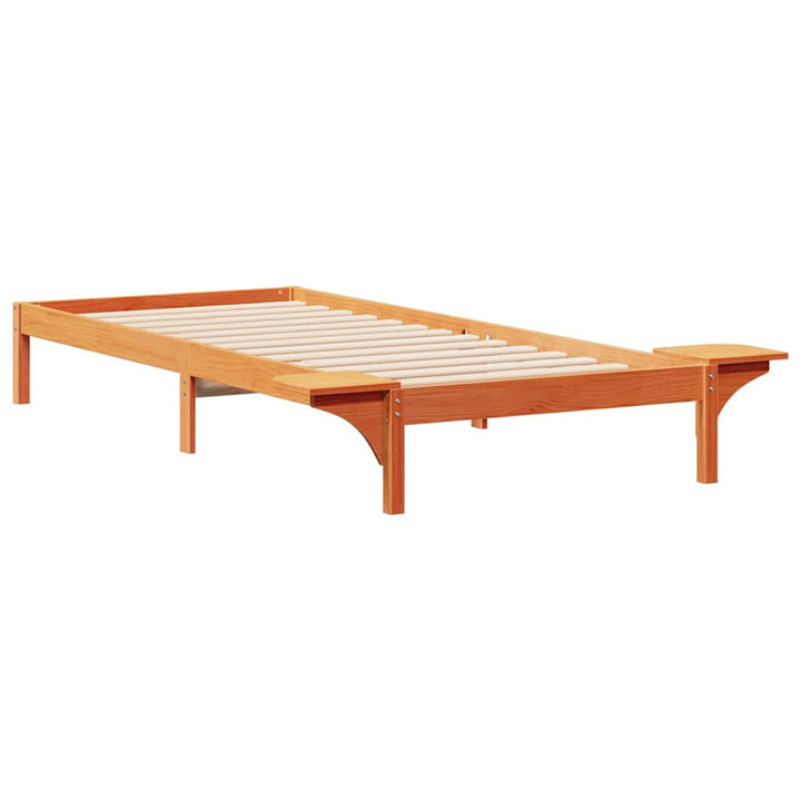 Sengestel med sideborde Voks brun 90 x 220 cm Massiv fyrretræ