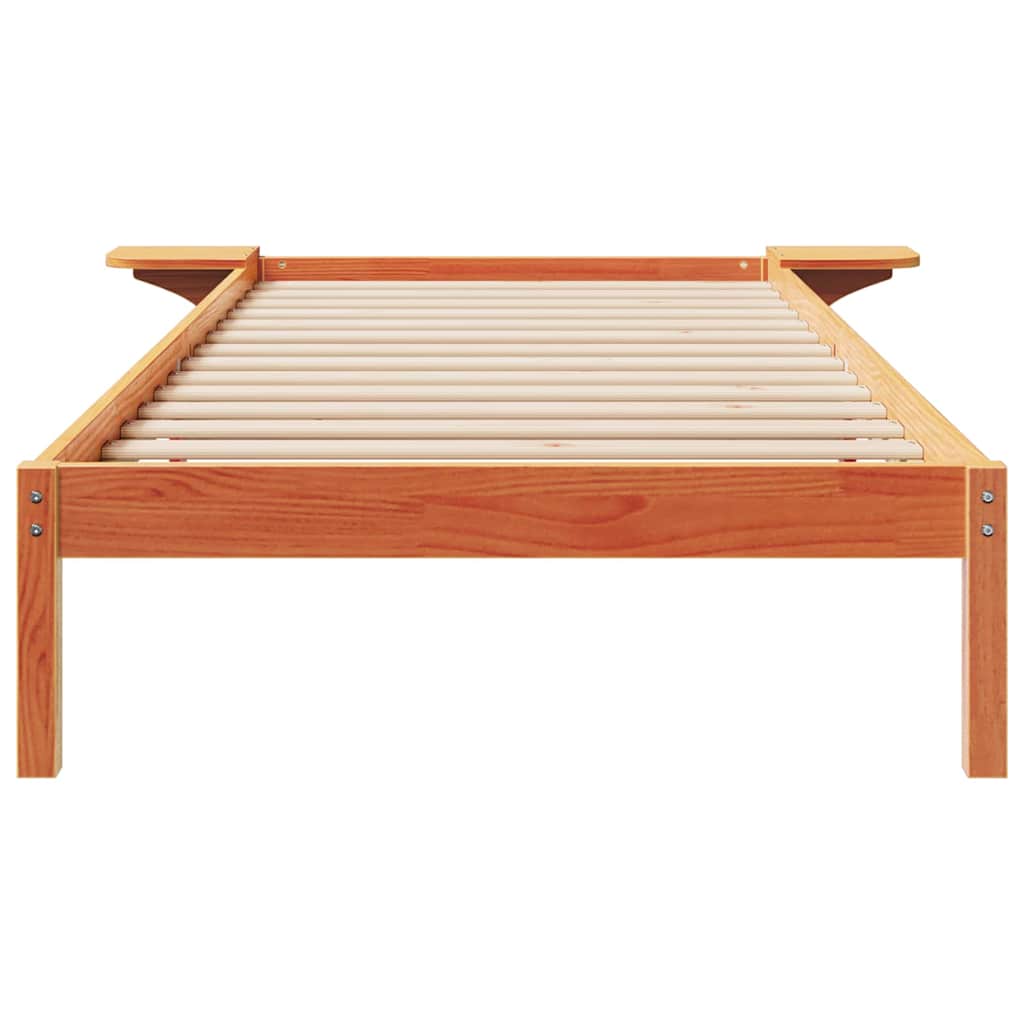 Sengestel med sideborde Voks brun 90 x 220 cm Massiv fyrretræ