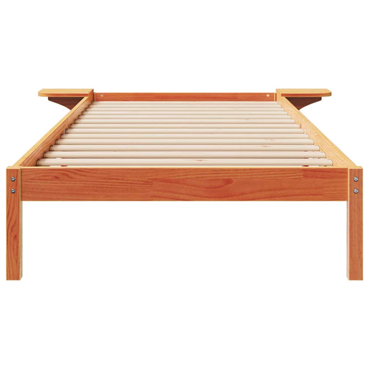 Sengestel med sideborde Voks brun 90 x 220 cm Massiv fyrretræ