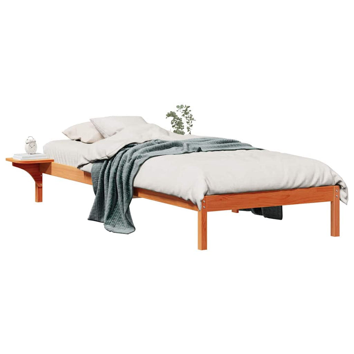 Sengestel med sideborde Voks brun 90 x 220 cm Massiv fyrretræ