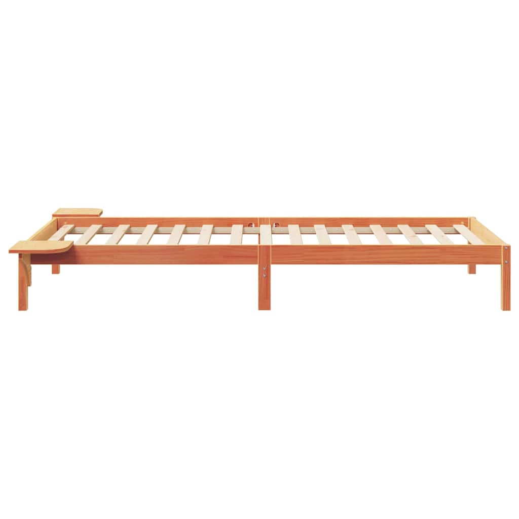 Sengestel med sideborde Voks brun 90 x 220 cm Massiv fyrretræ