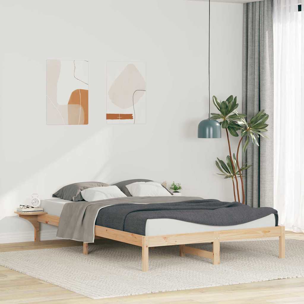 Sengestel med sideborde Naturfarvet 140 x 220 cm