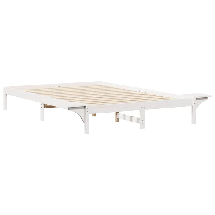 Sengestel med sideborde Hvid 140 x 220 cm Massiv fyrretræ