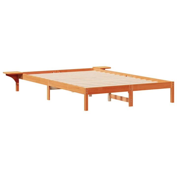 Sengestel med sideborde Voks brun 140 x 220 cm Massiv fyrretræ