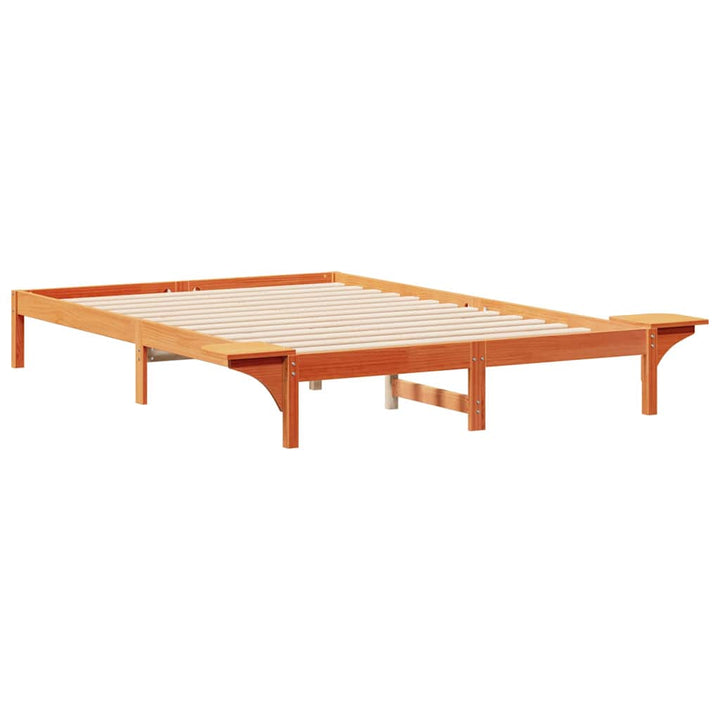 Sengestel med sideborde Voks brun 140 x 220 cm Massiv fyrretræ