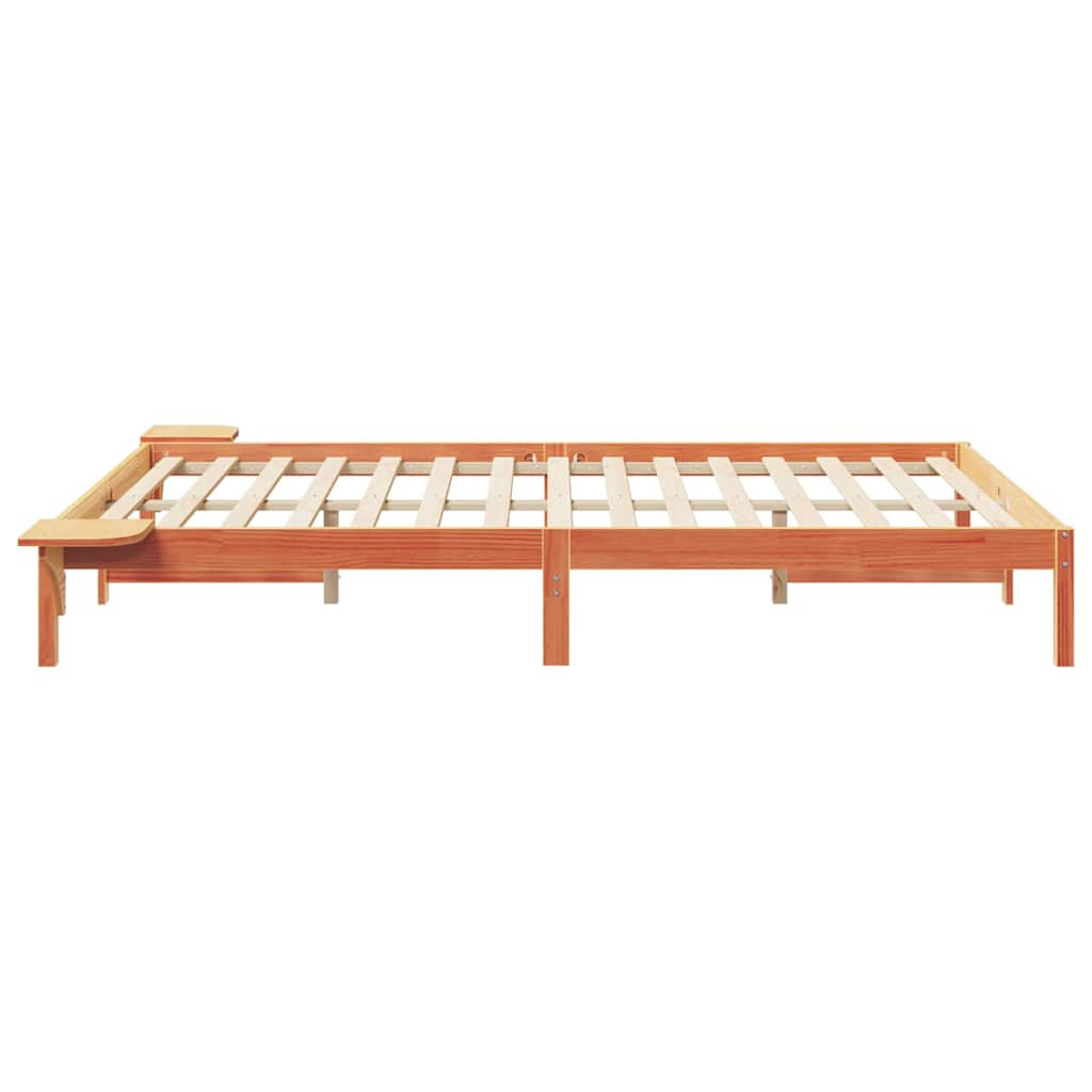 Sengestel med sideborde Voks brun 140 x 220 cm Massiv fyrretræ