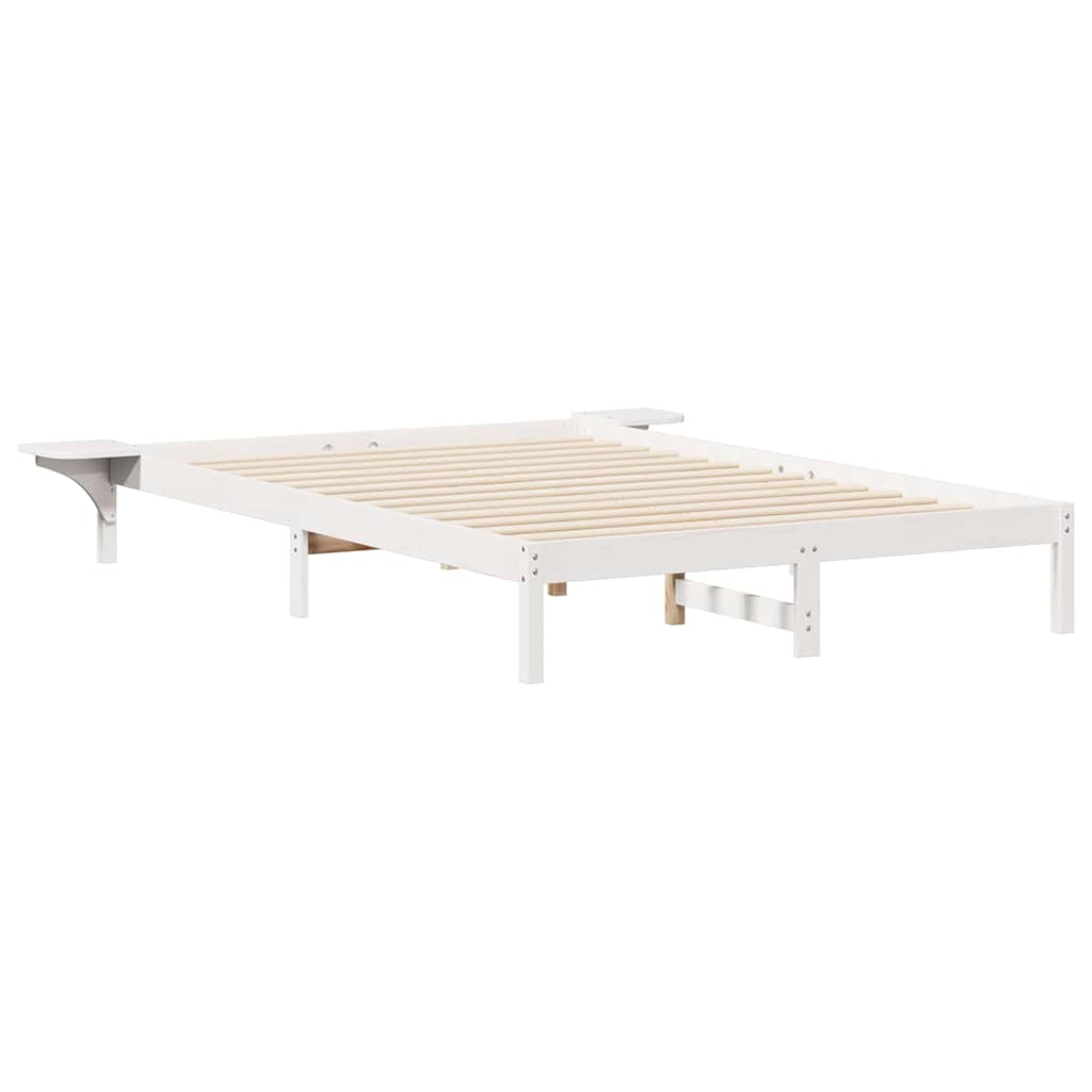 Sengestel med sideborde Hvid 160 x 220 cm Massiv fyrretræ