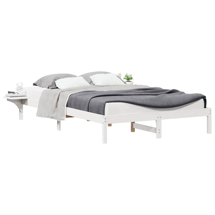 Sengestel med sideborde Hvid 160 x 220 cm Massiv fyrretræ